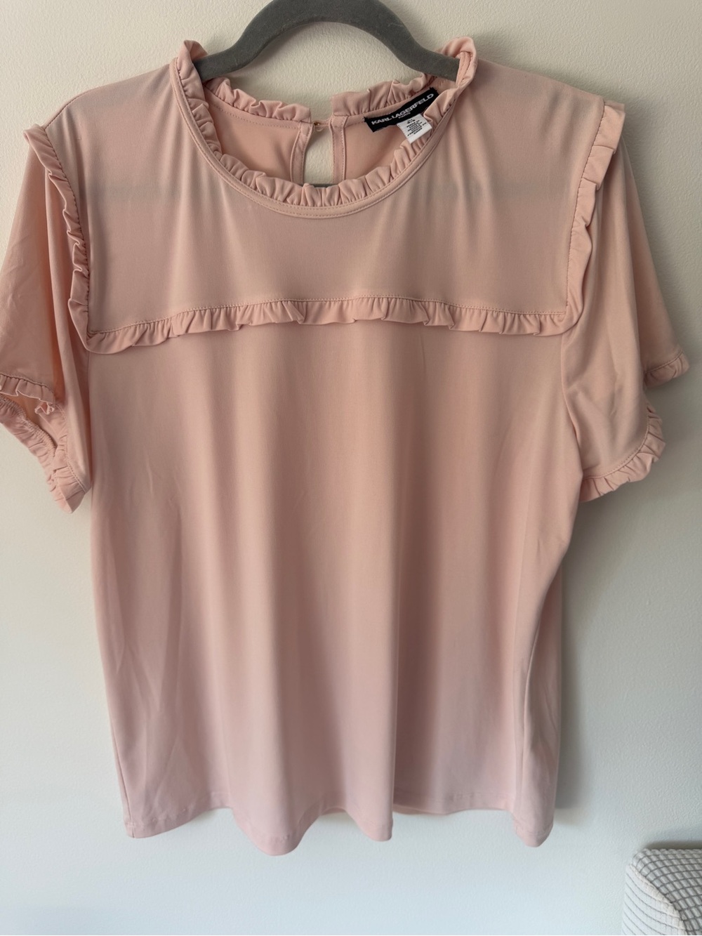 Karl Lagerfeld Ruffle Yoke Short Sleeve Top - Pink